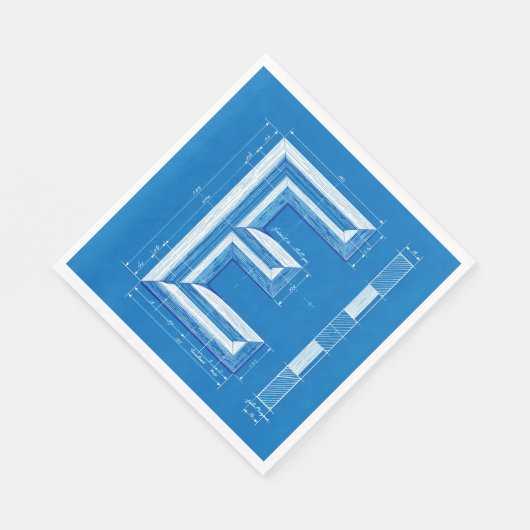 Blaupause-Monogramm Buchstabe E Serviette (Ecke)