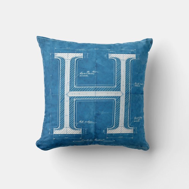 Blaupause-Monogramm Buchstabe H Kissen (Vorderseite)