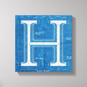 Blaupause-Monogramm Buchstabe H Leinwanddruck
