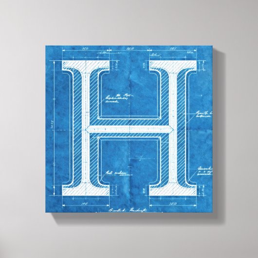 Blaupause-Monogramm Buchstabe H Leinwanddruck (Vorderseite)