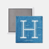Blaupause-Monogramm Buchstabe H Magnet (Vorderseite/Rückseite)