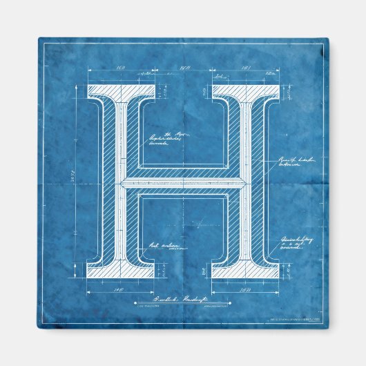 Blaupause-Monogramm Buchstabe H Magnet (Vorne)