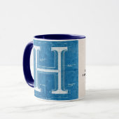 Blaupause-Monogramm Buchstabe H Tasse (Vorderseite Links)