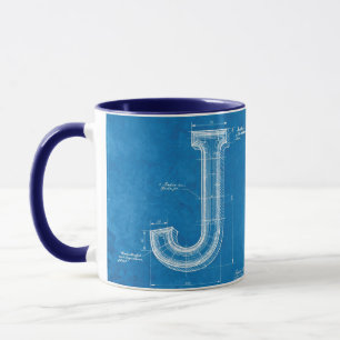 Blaupause-Monogramm Buchstabe J Tasse