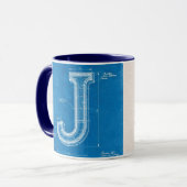 Blaupause-Monogramm Buchstabe J Tasse (Vorderseite Links)