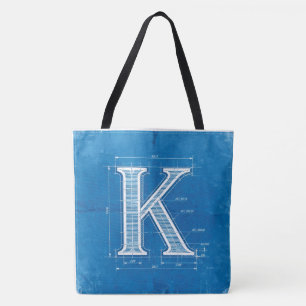Blaupause-Monogramm Buchstabe K Tasche