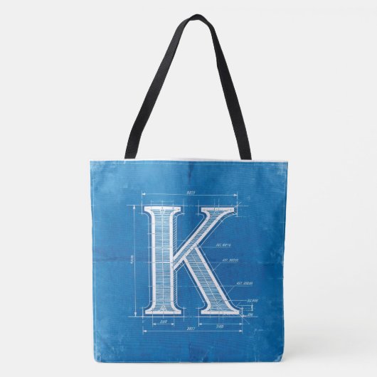 Blaupause-Monogramm Buchstabe K Tasche (Vorderseite)