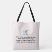 Blaupause-Monogramm Buchstabe K Tasche (Rückseite)