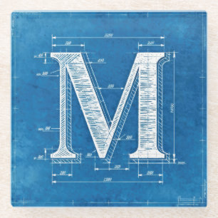 Blaupause-Monogramm Buchstabe M Glasuntersetzer