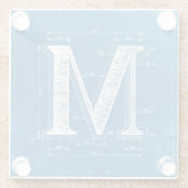 Blaupause-Monogramm Buchstabe M Glasuntersetzer (Rückseite)