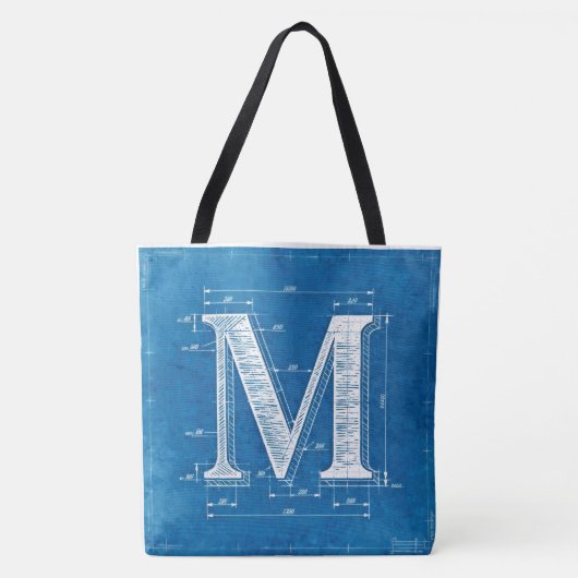 Blaupause-Monogramm Buchstabe M Tasche (Vorderseite)