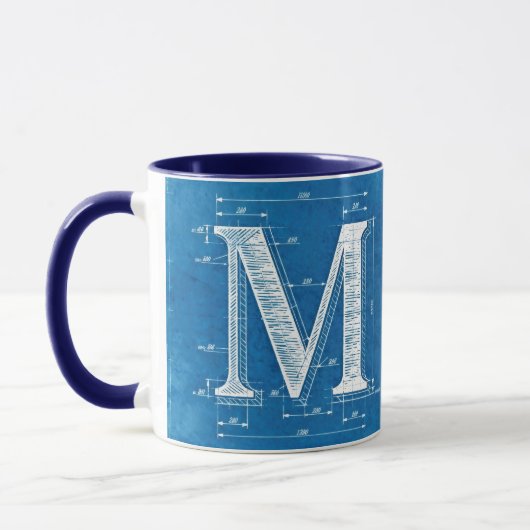 Blaupause-Monogramm Buchstabe M Tasse (Links)