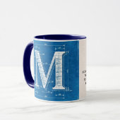 Blaupause-Monogramm Buchstabe M Tasse (Vorderseite Links)