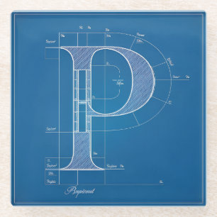 Blaupause-Monogramm Buchstabe P Glasuntersetzer