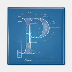 Blaupause-Monogramm Buchstabe P Magnet