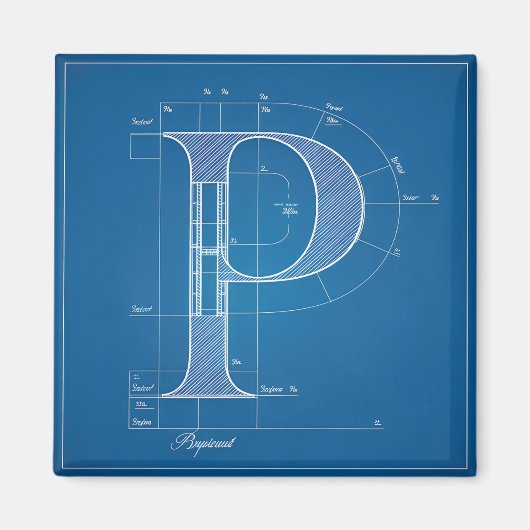 Blaupause-Monogramm Buchstabe P Magnet (Vorne)