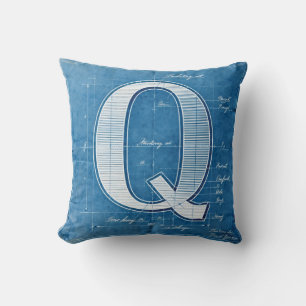 Blaupause-Monogramm Buchstabe Q Kissen