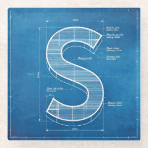 Blaupause-Monogramm Buchstabe S Glasuntersetzer
