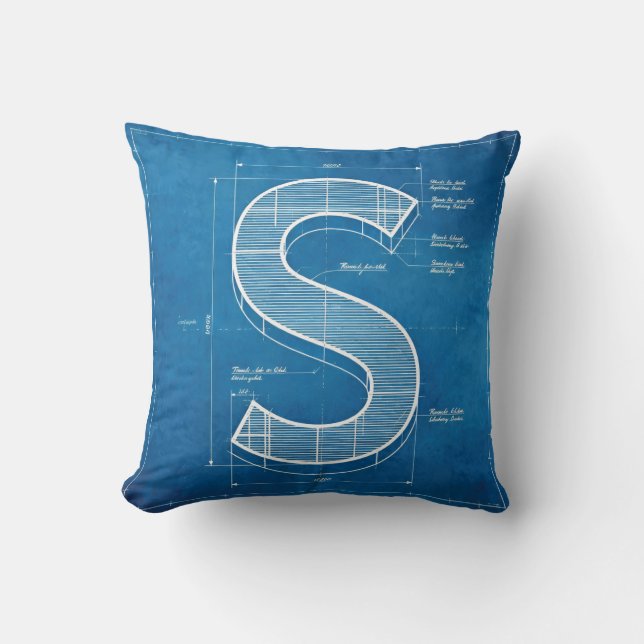 Blaupause-Monogramm Buchstabe S Kissen (Vorderseite)