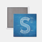 Blaupause-Monogramm Buchstabe S Magnet (Vorderseite/Rückseite)