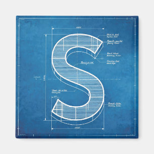 Blaupause-Monogramm Buchstabe S Magnet