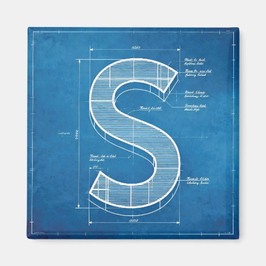 Blaupause-Monogramm Buchstabe S Magnet (Vorne)