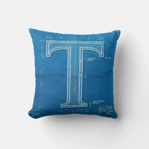 Blaupause-Monogramm Buchstabe T Kissen