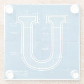 Blaupause-Monogramm Buchstabe U Glasuntersetzer (Rückseite)