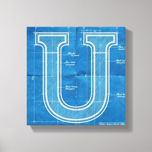 Blaupause-Monogramm Buchstabe U Leinwanddruck (Vorderseite)