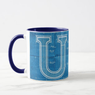Blaupause-Monogramm Buchstabe U Tasse
