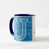 Blaupause-Monogramm Buchstabe U Tasse (Vorderseite Links)