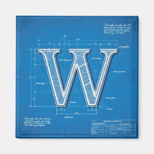 Blaupause-Monogramm Buchstabe W Magnet