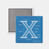 Blaupause-Monogramm Buchstabe X Magnet (Vorderseite/Rückseite)