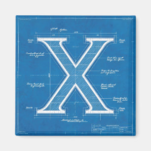 Blaupause-Monogramm Buchstabe X Magnet