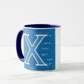 Blaupause-Monogramm Buchstabe X Tasse (Vorderseite Links)