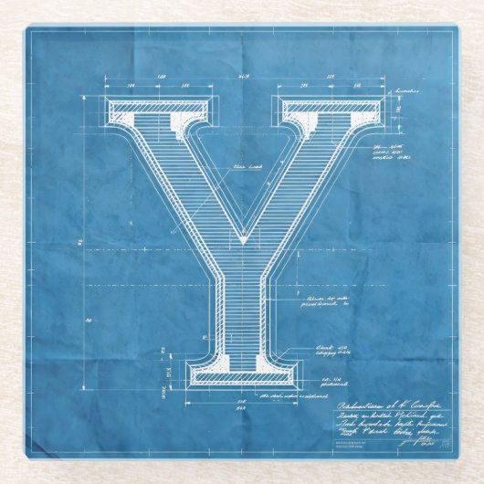 Blaupause-Monogramm Buchstabe Y Glasuntersetzer (Vorderseite)
