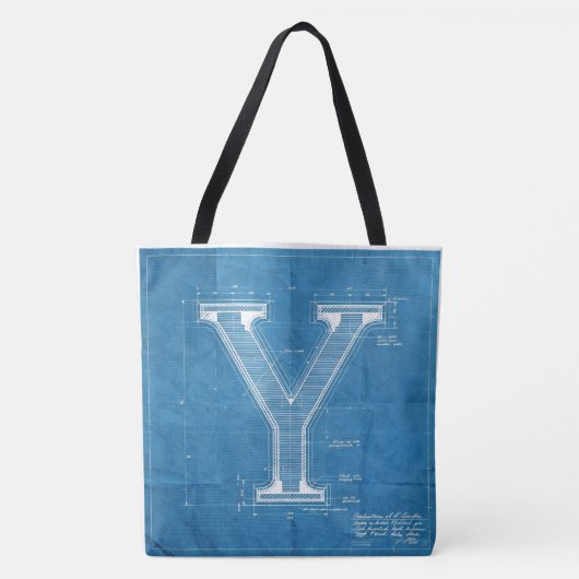 Blaupause-Monogramm Buchstabe Y Tasche (Vorderseite)