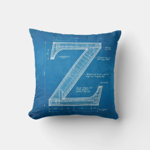 Blaupause-Monogramm Buchstabe Z Kissen