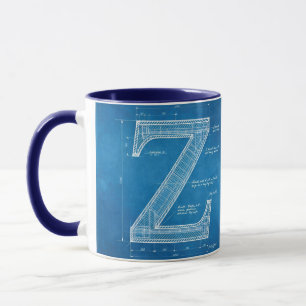 Blaupause-Monogramm Buchstabe Z Tasse