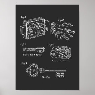 Blaupause Schlossmechanismus: Antiker Schlüssel & Poster