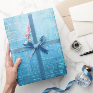 Blaupausen-Wrap mit Vintage-Architektur in Blau Geschenkpapier
