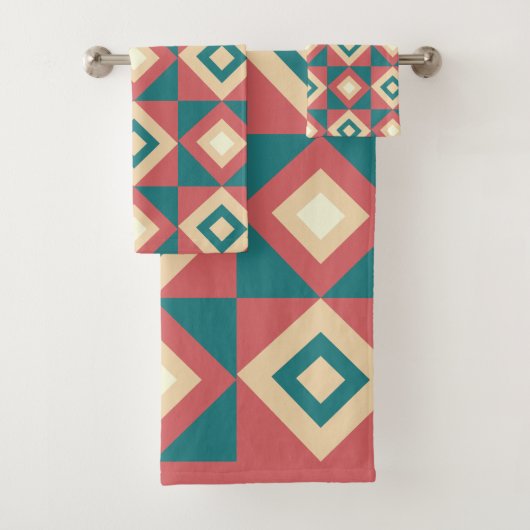 Blaupfirsich Diamond Geometric Badhandtuch Set (Insitu)