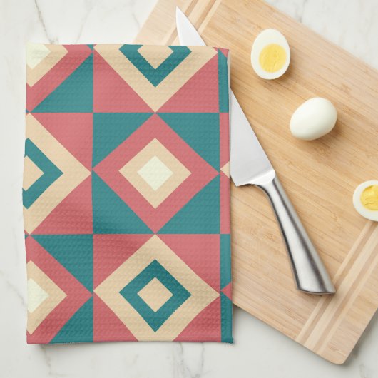 Blaupfirsich Diamond Geometric Geschirrtuch (Viertel Falte)