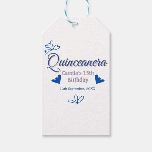 Blaupfirsich Quinceanera 15. Geburtstag rustikale Geschenkanhänger (Vorderseite)