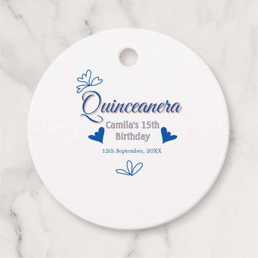 Blaupfirsich Quinceanera 15. Geburtstag rustikale Geschenkanhänger (Vorderseite)