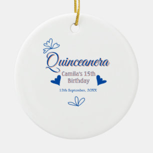 Blaupfirsich Quinceanera 15. Geburtstag rustikale  Keramik Ornament