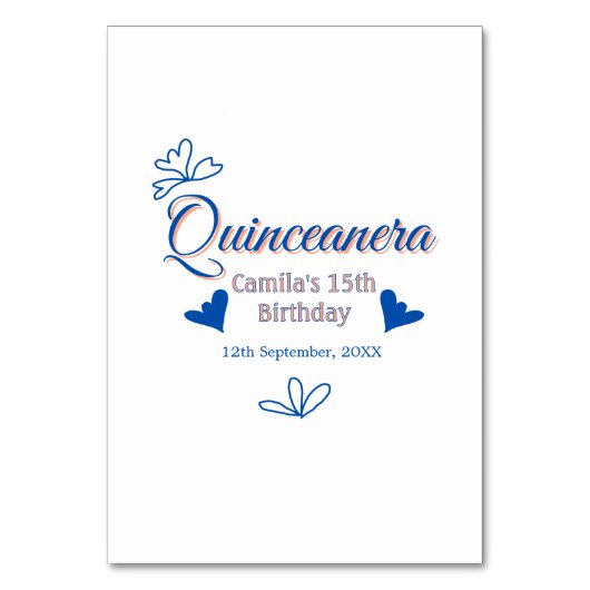 Blaupfirsich Quinceanera 15. Geburtstag rustikale  Tischnummer (Vorderseite)