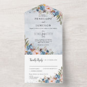 Blaupfirsichblüte Botanische Blumenhochzeit All In One Einladung (Innen Boden)