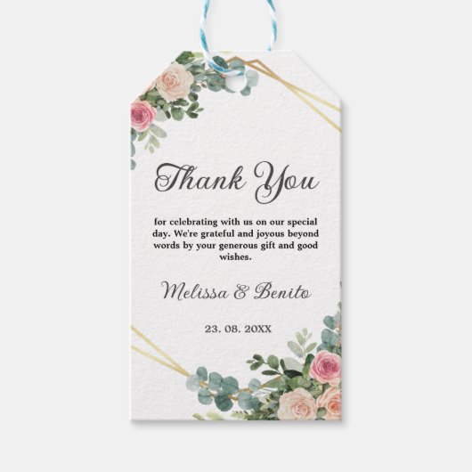 Blaupink Eukalyptus Wasserfarbe Geometrische Hochz Geschenkanhänger (Vorderseite)