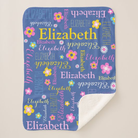 Blaupink-gelbe Mädchen Elizabeth Namensdecke Sherpadecke (Vorderseite)